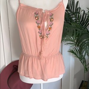 Forever 21 embroidered tank with fringe detail